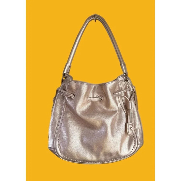 Cole Haan Denny Drawstring Soft Gold Leather Shoulder Bag NWOT Excellent - Picture 2 of 8